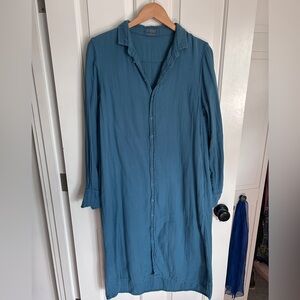 Women’s CP Shades Gauze Button-Up Shirt Dress - long sleeve  - Small - lagoon